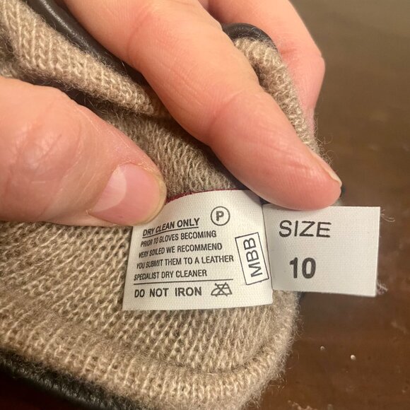 Black Leather & Cashmere Men's Gloves Dents Sz 10 - Picture 5 of 8